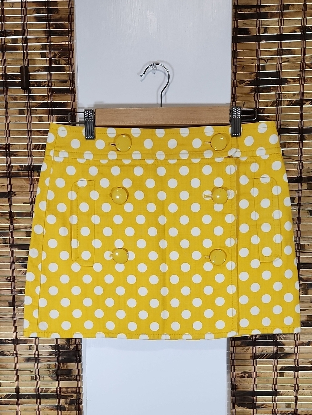🌟 Vintage J.Crew Yellow Polka Dot Double-Breasted Mini Skirt 🌟